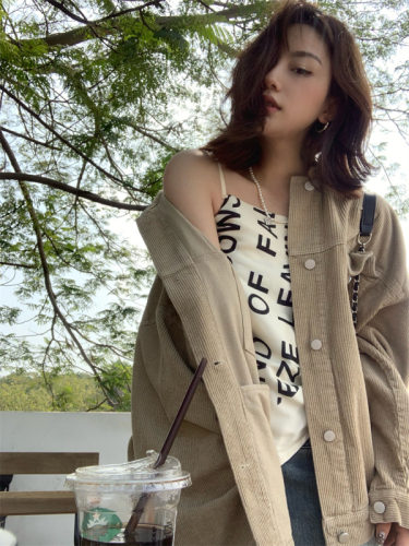 Real price real price fashionable foreign style loose and thin polo collar corduroy oversize large coat women