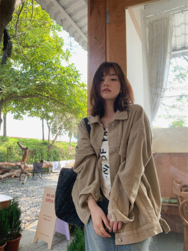 Real price real price fashionable foreign style loose and thin polo collar corduroy oversize large coat women