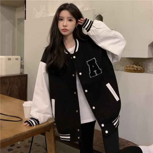 Towel embroidery + double screw baseball uniform female spring and autumn ins tide Korean version bf lazy wind jacket couple without velvet