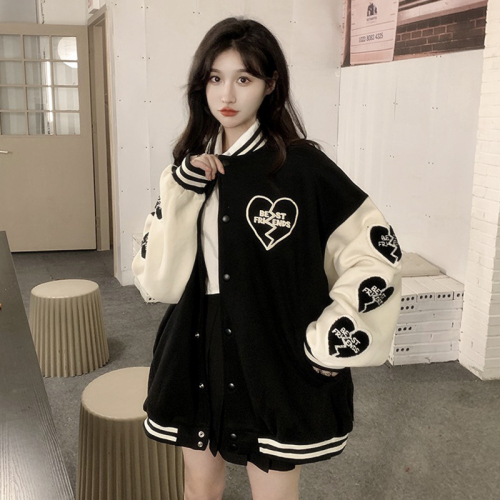 250g plus velvet towel embroidery + double screw baseball jacket women's winter trendy Korean jacket lazy wind couple