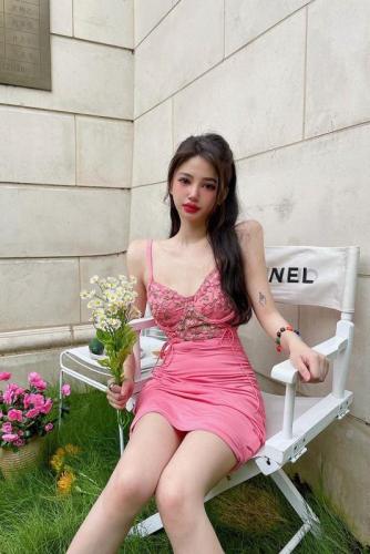 Real shot~Pure desire princess pink sling flower pleated hip stitching sexy dress female