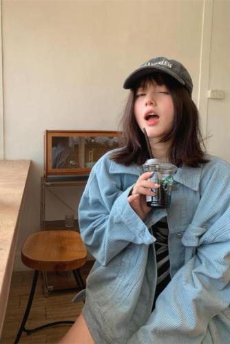 Real price real price fashionable foreign style loose and thin polo collar corduroy oversize large coat women