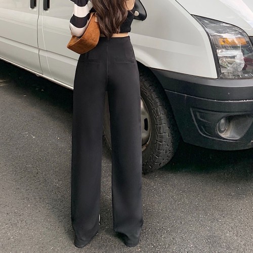 2022 autumn new style suit pants women's high-waisted loose vertical straight-leg pants mopping wide-leg pants