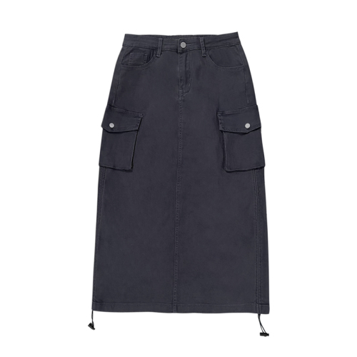  autumn new retro tooling skirt women's design sense drawstring high waist a-line skirt