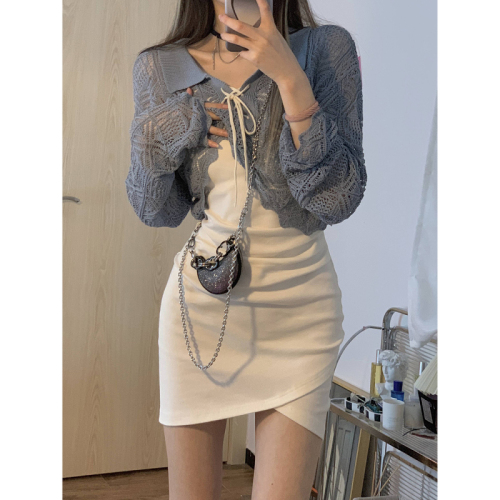Loose sunscreen top women's 2022 summer new bandage hollow long-sleeved air-conditioning blouse