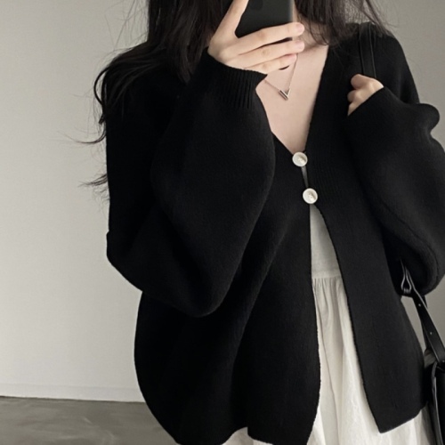 Real shot Large size Korean version autumn and winter loose knitted cardigan two button cape jacket lazy wild sweater