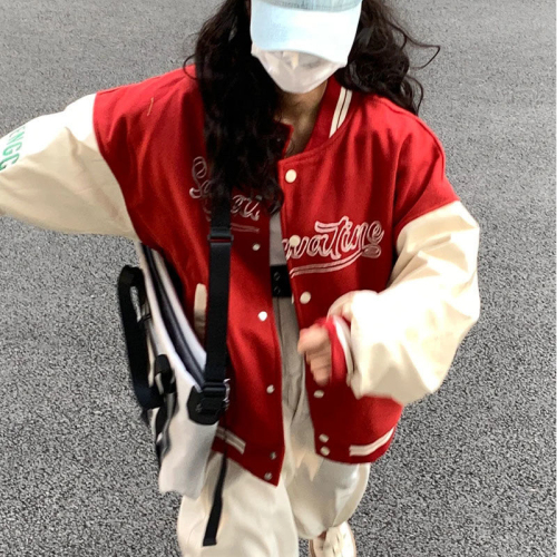 Spring and autumn new Korean version of the small fresh college style loose student all-match coat female hit color stitching jacket baseball uniform