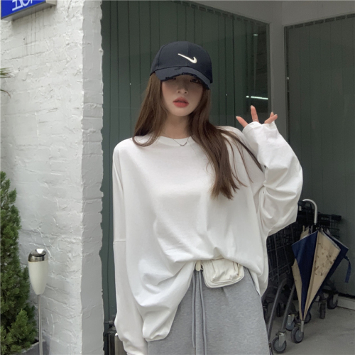 ins super hot T-shirt women's spring and autumn Hong Kong style chic long-sleeved Korean version student loose top clothes