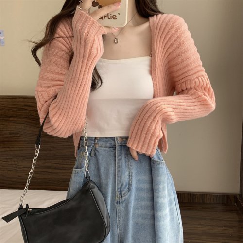 Student long-sleeved knitted cardigan women's autumn tops lazy 2022 new Korean version slim fit and slim all-match ins