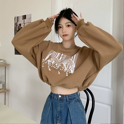 Official map round neck sweater women's autumn 2022 new retro hot girl style short super hot capless long-sleeved top
