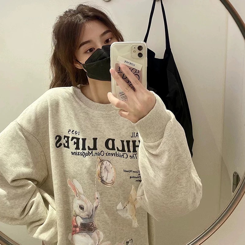 260g large fish scale cloth shoulder bag collar early autumn printed round neck sweater
