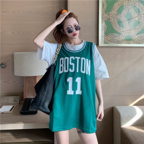 Real shot mesh vest Jersey women's short sleeve T-shirt basketball suit two piece loose personality sleeveless top