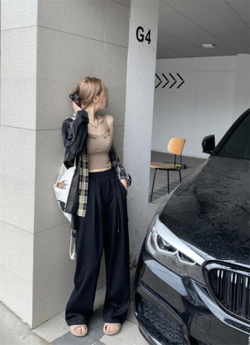 Real auction price!  Retro sports pants early autumn new casual loose high waist drape wide leg pants women