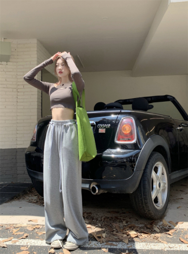 Real auction price!  Retro sports pants early autumn new casual loose high waist drape wide leg pants women
