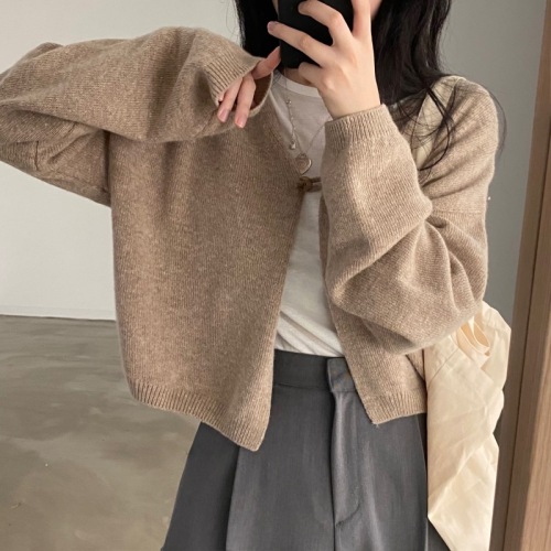 Original real shot protection solid color one button thick knitted cardigan all-match autumn and winter warm sweater jacket women