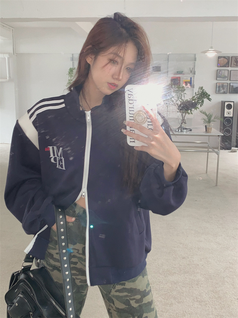 Real auction real price letters have been modified American Korean version double zipper color-block baseball uniform jacket jacket top
