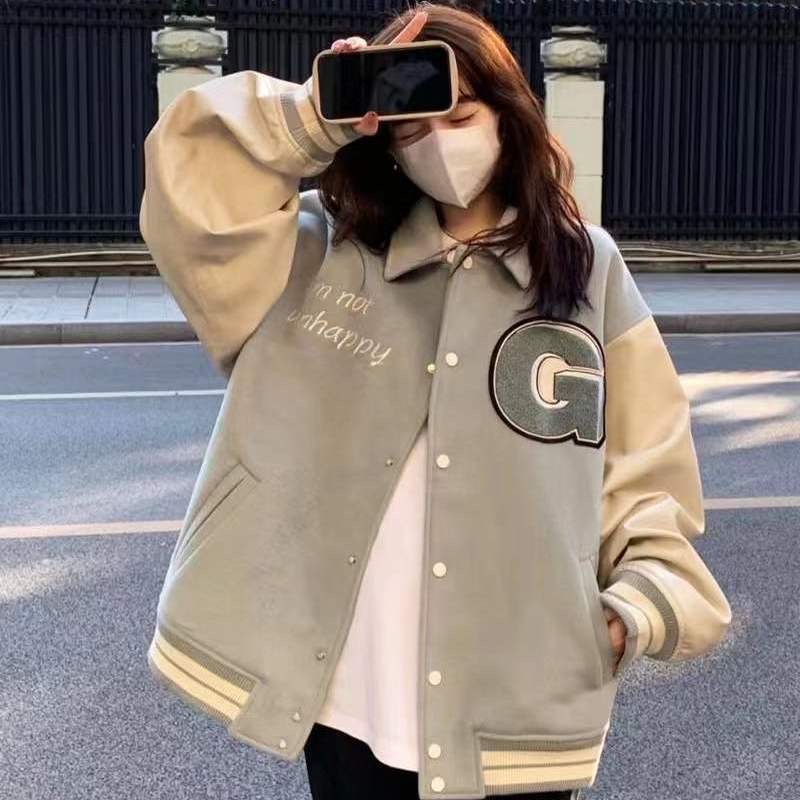 Plus velvet excellent version of the baseball uniform female students autumn and winter new Korean version of the loose college style jacket cardigan sweater