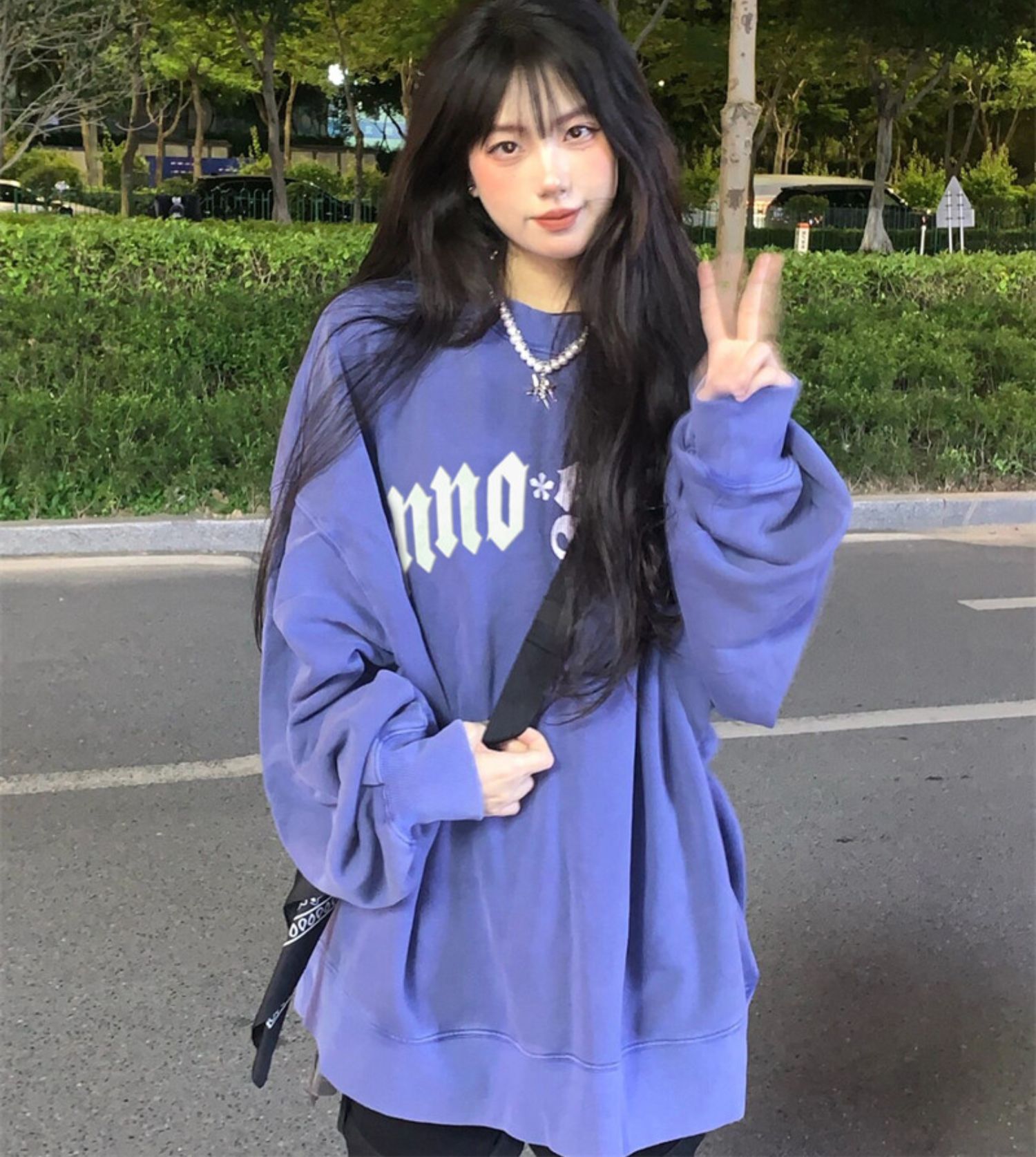 Chinese cotton pure cotton American retro oversize drop-shoulder sweater women's spring and autumn thin section 2022 new loose long