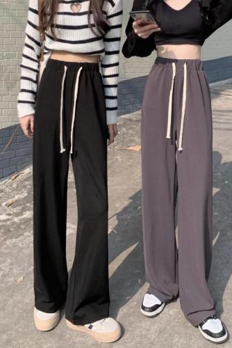 Real Price Korean Version High Waist Slim Drawstring Sports Pants Loose Casual Wide Leg Pants