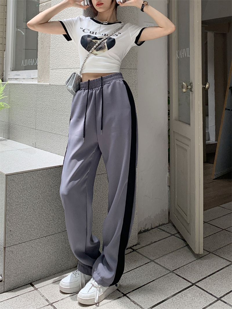 Real shooting real price Design sense high waist drape contrast color loose wide-leg leggings