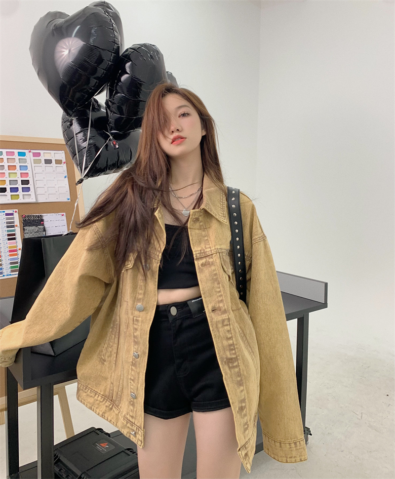 2022 autumn new denim jacket women's loose retro niche INS embroidery jacket top