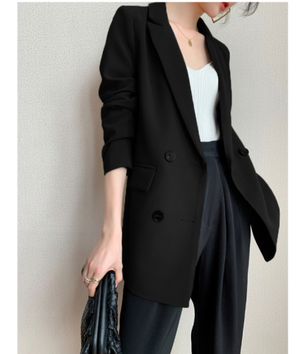 Coffee color small suit jacket women's  autumn new fashion casual loose air thin black professional suit