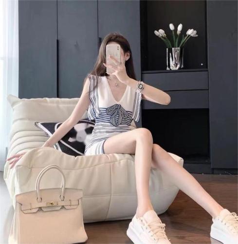 French Small Fragrance Dress Women's Summer  New Design Sense of Small Waist Thin Temperament Knitted Skirt