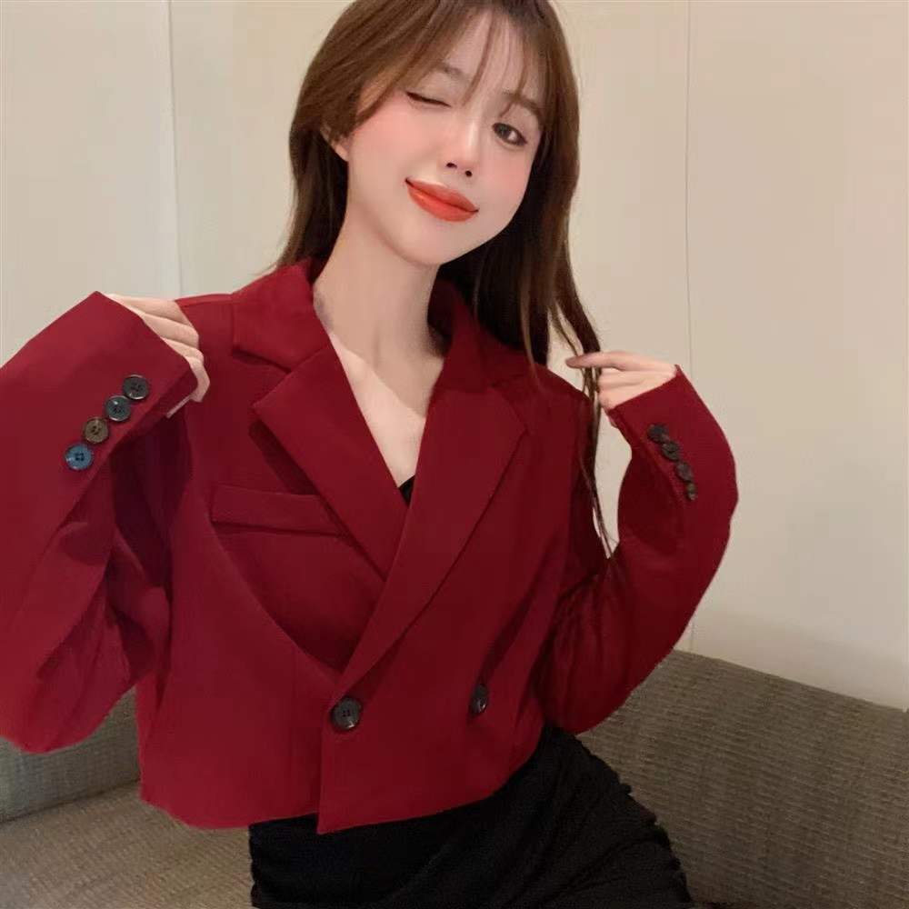 2022 autumn new shoulder pad suit short jacket women's outerwear fashionable design thin suit top