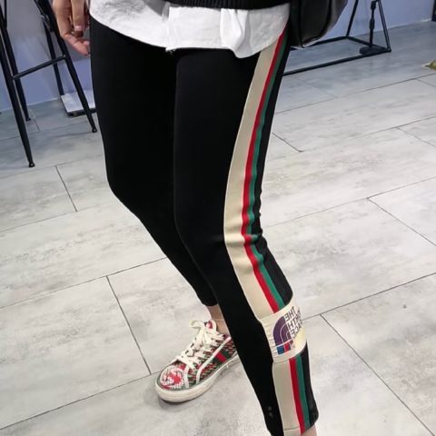 Autumn and winter letter labeling contrast color striped leggings women's shark pants outer wear high waist elastic fashion sports nine-point pants