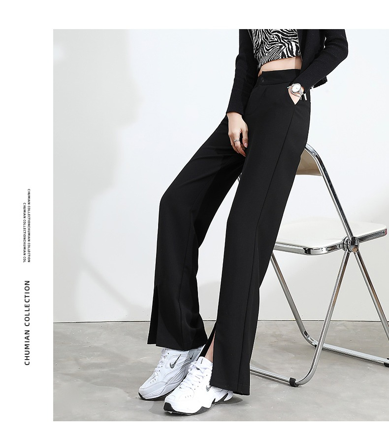 Front slit pants women's autumn women's clothing 2022 summer new high-waisted straight-tube drapey mopping suits wide-leg pants trousers