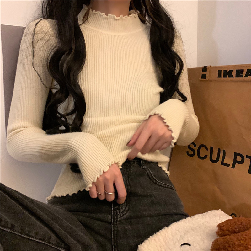 Real price real price All-match fungus edge half turtleneck solid color bottoming shirt top elastic self-cultivation