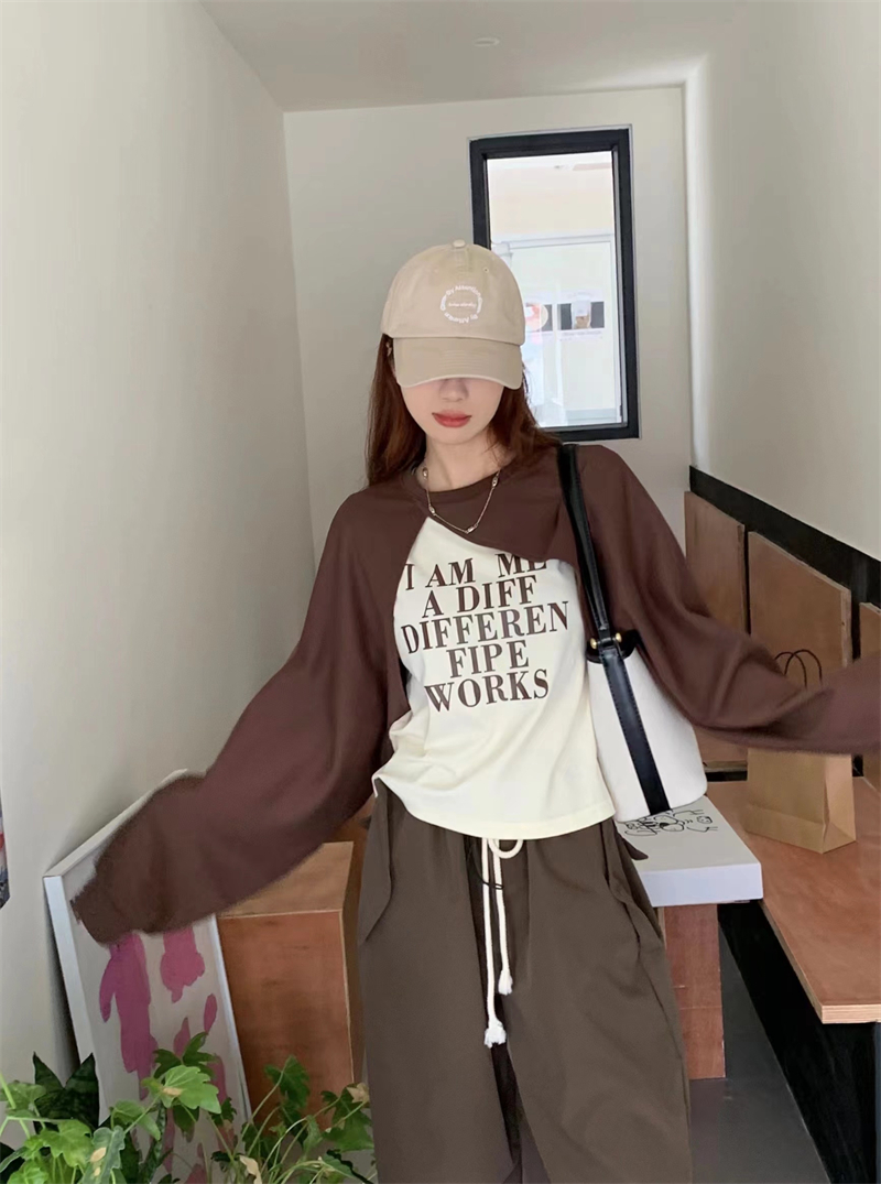 Real shooting real price Design sweater long-sleeved shawl + basic letter printing T-shirt