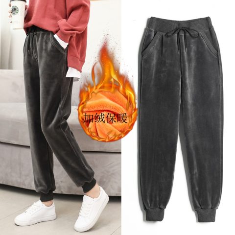 Autumn and winter plus velvet thick sports pants women's gold velvet Korean version loose student guard pants small feet casual harem pants