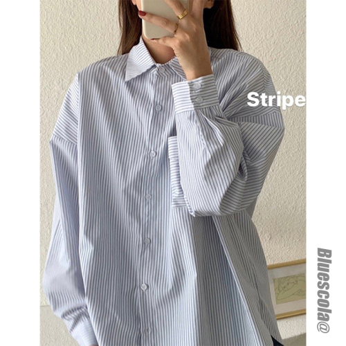 College style long-sleeved striped shirt women's early autumn 2022 new boyfriend style outer wear loose inner top ins tide