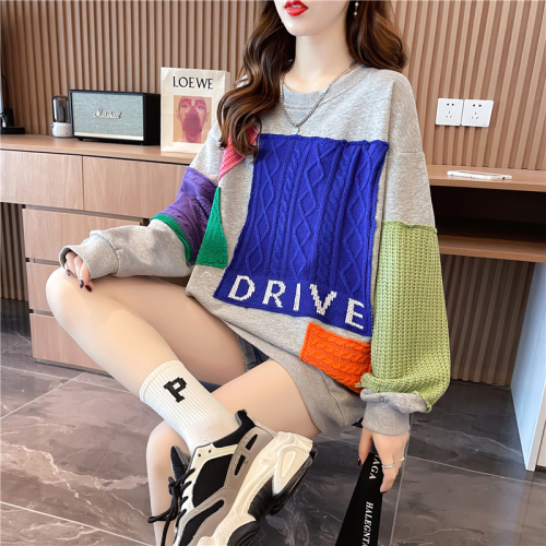 Real shot cotton back collar spring and autumn thin long-sleeved sweater women's Korean version wide cartoon design top net red