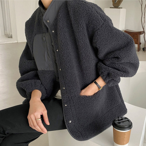 A large number of spot lamb wool jacket women autumn and winter 2022 new Korean version of the wild grain velvet pocket collar jacket