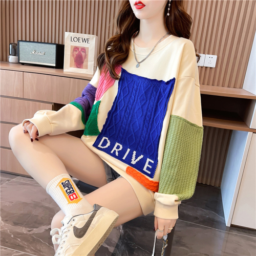 Real shot cotton back collar spring and autumn thin long-sleeved sweater women's Korean version wide cartoon design top net red