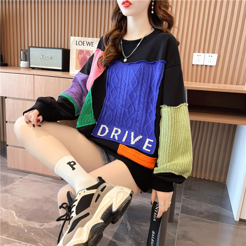 Real shot cotton back collar spring and autumn thin long-sleeved sweater women's Korean version wide cartoon design top net red