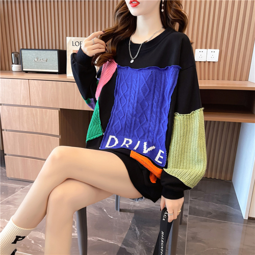 Real shot cotton back collar spring and autumn thin long-sleeved sweater women's Korean version wide cartoon design top net red