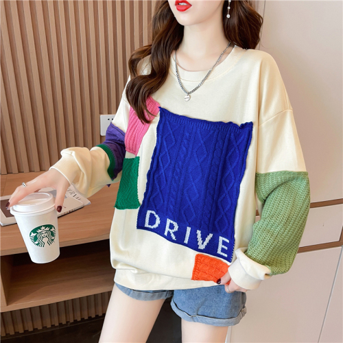 Real shot cotton back collar spring and autumn thin long-sleeved sweater women's Korean version wide cartoon design top net red