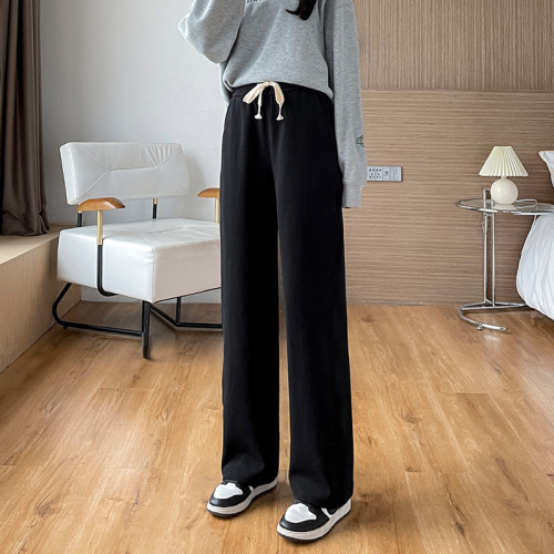 Grey wide-leg pants women's spring and autumn thin section  new high-waist drape loose straight-leg sports pants