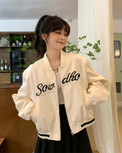 2022 autumn fashion letter embroidery baseball uniform loose stand collar short jacket all-match top women