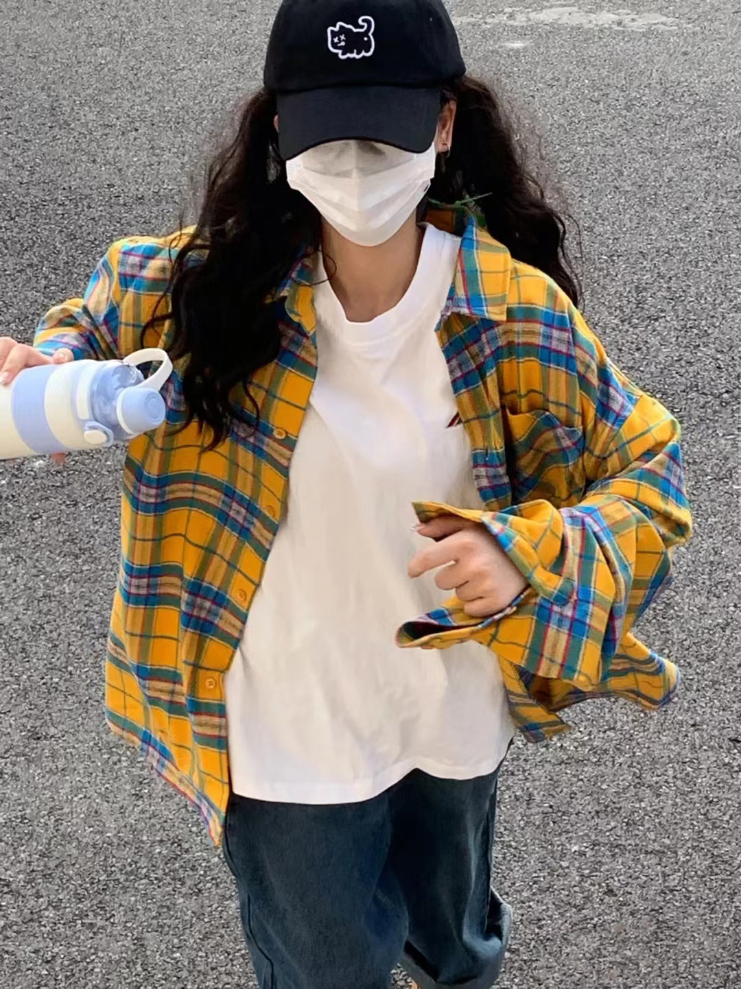 Autumn Yellow Plaid Long Sleeve Shirt Boyfriend Style Loose Couple Casual Coat