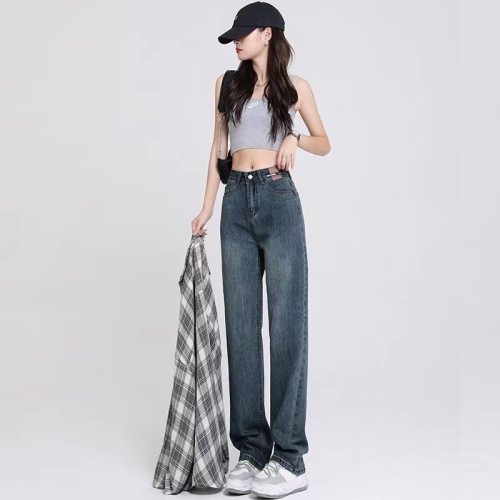 New slim all-match straight-leg mopping trousers trendy retro jeans women's loose wide-leg pants