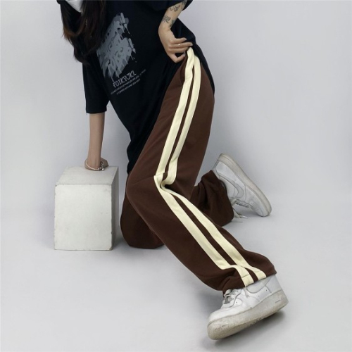 Official map Ribbon sports pants casual pants men and women loose wide-leg pants all-match straight side striped thin trousers