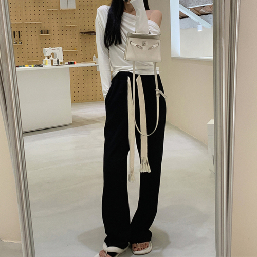 Minnie's autumn new hand-woven drawstring wide-leg mopping trousers women's loose and lazy walking sweatpants