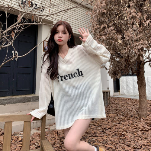 Real shooting real price new Korean letter printing loose all-match T-shirt sweater