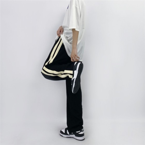 Official map Ribbon sports pants casual pants men and women loose wide-leg pants all-match straight side striped thin trousers