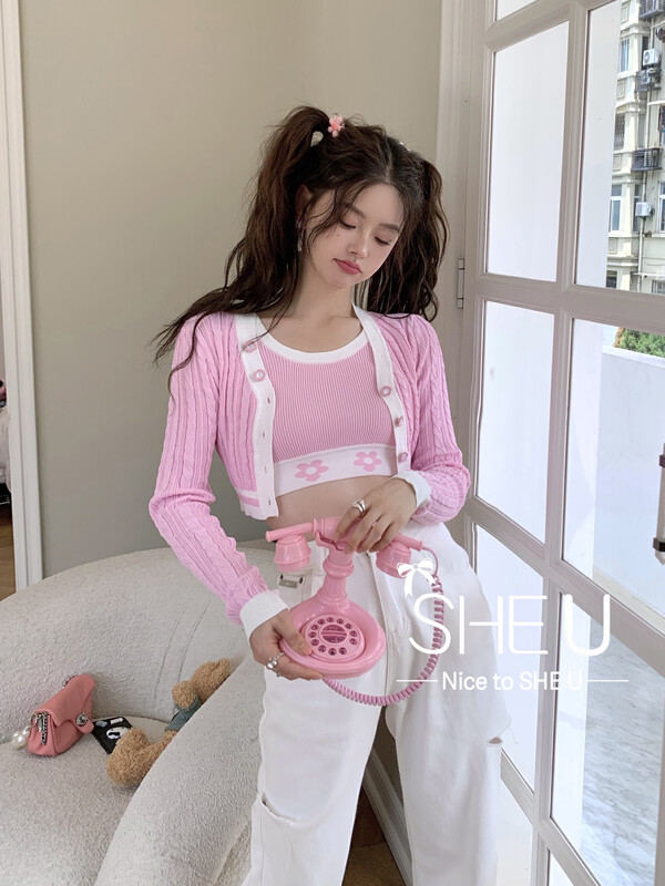 【SHE U】Pure Desire Floral Vest Knit Cardigan (Two Pieces) 51011# JHY