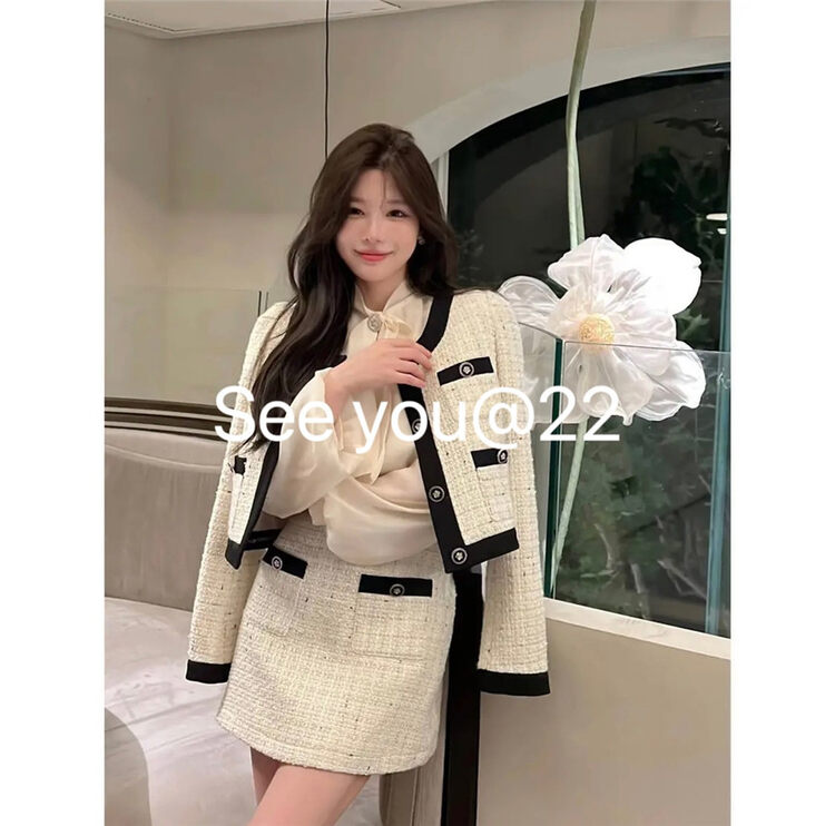 Autumn is new! [SEE YOU] Contrast color edge small fragrance coat + temperament skirt suit (only selling suits) 2180# PCZ
